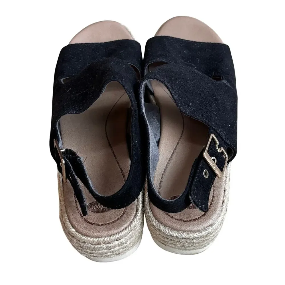 Dr Scholl’s black canvas espadrille platforms sandals strappy casual shoes